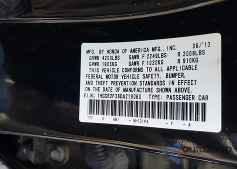 2013 Honda Accord Lx z USA, uszkodzony, nr VIN 1HGCR2F38DA219080